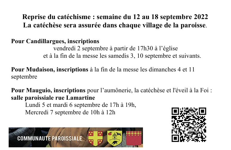 INSCRIPTIONS AU CATECHISME AVEC LA PAROISSE
