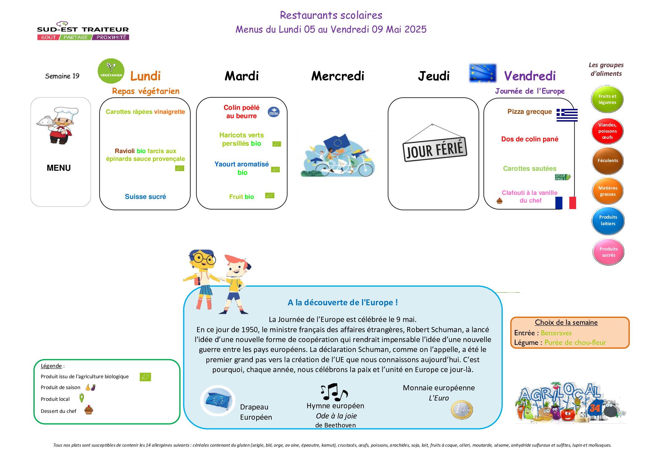 Menus du Lundi 5 mai au vendredi 9 mai