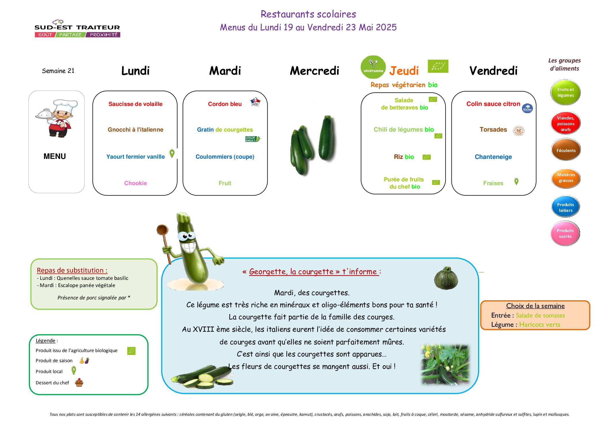 Menus du Lundi 19 mai au vendredi 23 mai