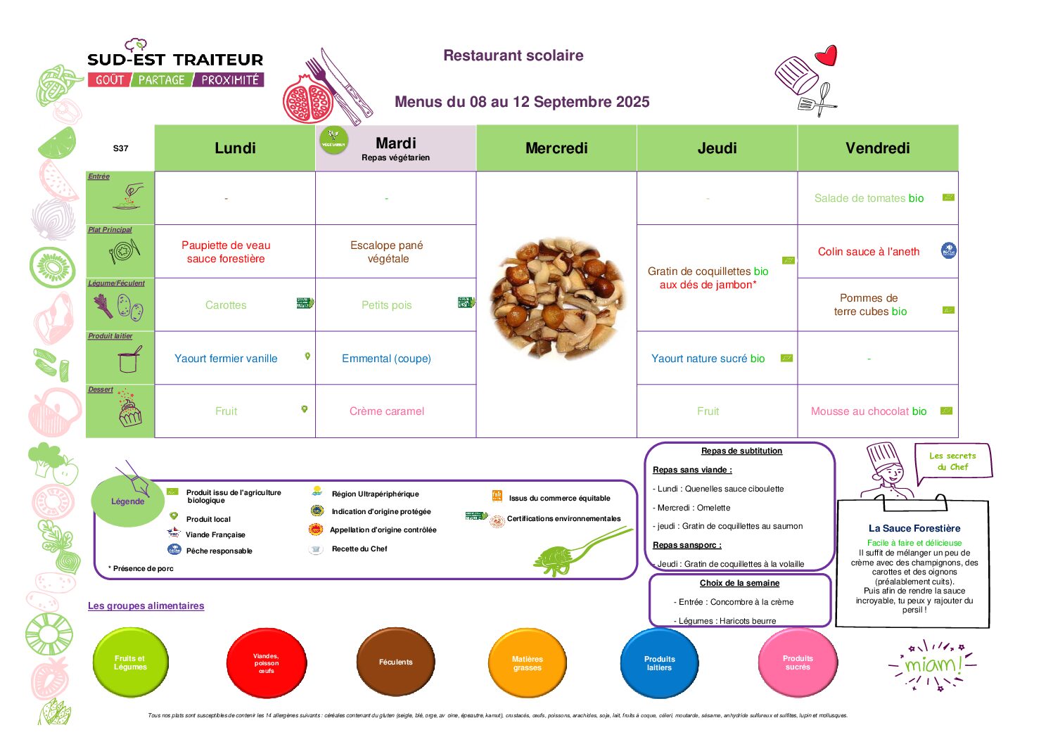 Menus du Lundi  8 au vendredi 12 septembre