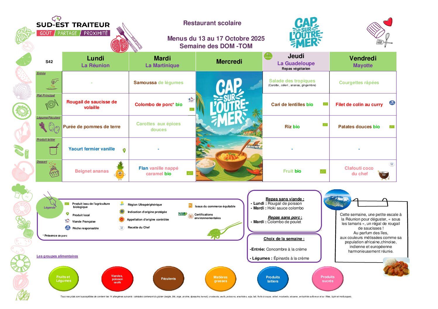 Menus du Lundi 13 au vendredi 17 octobre